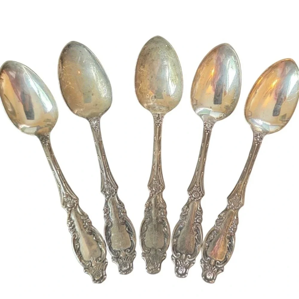 Benedict Mfg Co A1 Silver Plate Teaspoons Set of 5 Ornate Floral 4.5